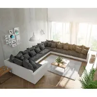 DELIFE Woonlandschap Clovis XXL wit zwart met armleuning ottomane rechts