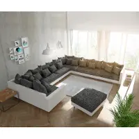 DELIFE Woonlandschap Clovis XXL wit zwart met hocker armleuning ottomane rechts