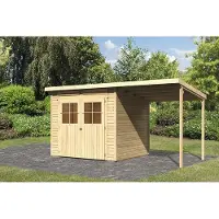 Karibu tuinhuis, tuingericht, model Glücksburg 4, in een set met een aanbouwdak, onbehandeld, afmetingen 426x217x220 cm