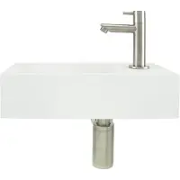 Differnz fonteinset met mat witte solid surface fontein en mat verchroomde kraan