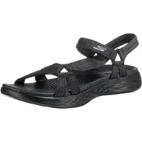 SKECHERS Skechersvoor vrouwen. 15316 On The Go 600 Brilliacy Zwarte Sandalen (39), Stof, Plat, 1 tot 3 cm, Klittenband, Casual