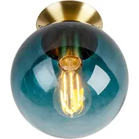 QAZQA Art deco plafondlamp messing met oceaanblauw glas - Pallon