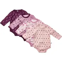 Pippi Baby Pippi Rompers l/s - 4-pack - Roze/Paars m. Patroon - - 50 - Rompers Lange Mouw