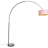 QAZQA Booglamp zwart velours kap roze met goud 50 cm - XXL