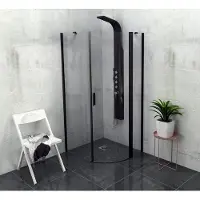Polysan Zoom Black Kwartronde douchecabine 90x90cm, helder glas, rechts