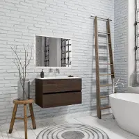 Zaro Valencia Solid Surface badkamermeubel 80cm donker eiken zonder kraangat met 2 lades