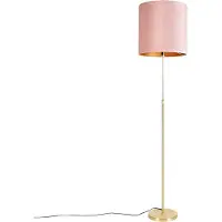 QAZQA Vloerlamp goud/messing met velours kap roze 40/40 cm - Parte