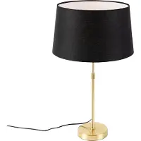 QAZQA Tafellamp goud/messing met linnen kap zwart 35 cm - Parte