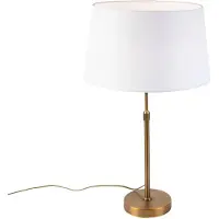 QAZQA Bronze tafellamp met linnen kap wit 35cm - Parte