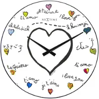 Nextime NE-3160 Wandklok Dia. 35 Cm, Bol Glas, Wit, 'Loving You Dome'