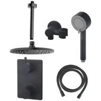 Mueller Black inbouw doucheset rond met 20cm hoofddouche plafondarm 3 standen handdouche mat zwart