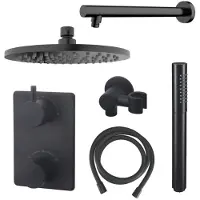Mueller Black inbouw doucheset rond met 20cm hoofddouche wandarm staafhanddouche mat zwart