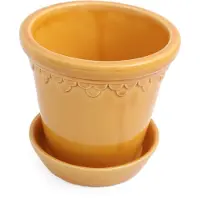 Bergs Potter Copenhagen Pot Met Schotel Geel Ø14 Cm - Bloempotten Keramiek Yellow - KCY14S