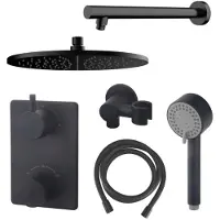 Mueller Black inbouw doucheset rond met 30cm hoofddouche wandarm 3 standen handdouche mat zwart