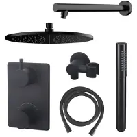 Mueller Black inbouw doucheset rond met 30cm hoofddouche wandarm staafhanddouche mat zwart
