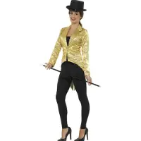 Smiffys - Sequin Tailcoat Kostuum Jacket - S - Goudkleurig