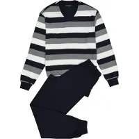 Schiesser Pyjama lang donkerblauw / grijs gemêleerd / wit