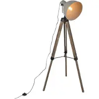 QAZQA Industriële vloerlamp op houten tripod met grijze kap - Laos