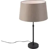 QAZQA Tafellamp zwart met linnen kap taupe 35 cm verstelbaar - Parte