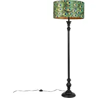 QAZQA Vloerlamp zwart met velours kap pauw goud 50 cm - Classico