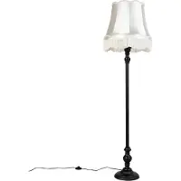 QAZQA Vloerlamp zwart met Granny kap creme - Classico