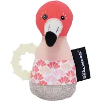 Les Deglingos rammelaar flamingo roze 18 cm