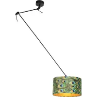 QAZQA Hanglamp met velours kap blauw met goud 35 cm - Blitz I zwart