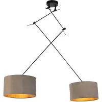QAZQA Hanglamp met velours kappen taupe met goud 35 cm - Blitz II zwart