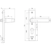Nemef 3251 FP Rs Beslag kortschild rechthoekig | Blok kruk-knop | beslagset | geveerd | krukstift 8mm | F1 aluminium | PC55-PC55 | draairichting rechts - 9325106551