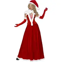Smiffys Kerst jurk deluxe (rood en wit, S)
