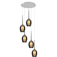 Highlight Hanglamp Belle Nikkel Rond 5 Lichts Smoke Glas