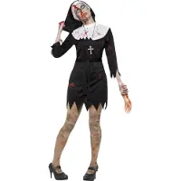 Vegaoo Zombie nonnen jurkje (wit en zwart, S (38))