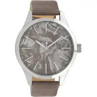 Oozoo C10073 Horloge Timepieces Collection staal/leder zilverkleurig-darktaupe 45 mm