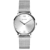 Zinzi Lady Crystal horloge zilvergekleurde wijzerplaat en kast stalen mesh band, witte crystals bij uuraanduiding, 28mm extra dun ZIW628M