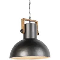 QAZQA Industriele hanglamp donkergrijs met mango hout - Mangoes