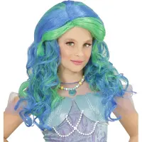 Widmann Mooie pruik met lang haar in blauw met groen