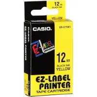 Casio XR-12YW1 Labeltape Kunststof Tapekleur: Geel Tekstkleur: Zwart 12 mm 8 m
