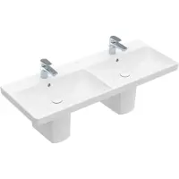 Villeroy & Boch Avento wastafelmeubel met dubbele wastafel, 120 x 47 cm, met 2 kraangatboringen en met overloop