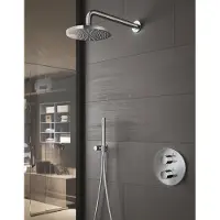 Hotbath Buddy IBS1A inbouw regendoucheset met staafhanddouche aan glijstang en 25cm ronde hoofddouche aan 30cm plafondarm geborsteld nikkel