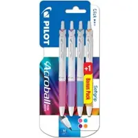Pilot balpen Acroball Pure White | blister van 3 + 1 gratis | in vrolijke kleuren