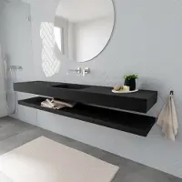 Zaro ALAN vrijhangende wastafel 200cm met wasbak Enkel midden en solid suface planchet in kleur Zwart mat 0 lade(s)