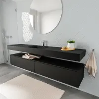 Zaro ALAN vrijhangende wastafel 200cm met wasbak Enkel midden en onderkast in kleur Zwart mat 2 lade(s)