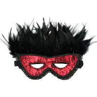 Rimba - Burlesque Masker Met Veren - Zwart/Rood