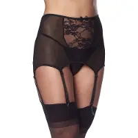 Amorable - 50's Style Jarretelgordel - Incl. String en Kousen - Zwart - S/M