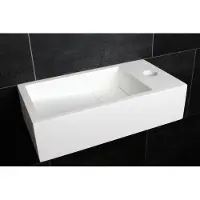 Luca Fontein 35x18,5x9h In Solid Surface Met Kraangat L+r Te Plaatsen, Ophang Doorboren Mat Wit - Rechthoekig - Wastafels, Fonteinen,