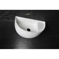 Luca Wandfontein Half Rond 38x20x28h Met Dunne Rand In Solid Surface Mat Wit Incl. Afvoerset Met Plug Chroom - Halfrond - Wastafels,