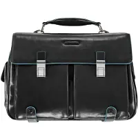 Piquadro Blauwe vierkante aktetas Leer 43 cm Laptopcompartiment zwart