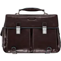 Piquadro Blauwe vierkante aktetas Leer 43 cm Laptopcompartiment bruin