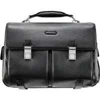Piquadro Mode Aktetas Leer 43 cm Laptopcompartiment zwart