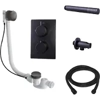 Saniclear Nero thermostatische inbouw badkraan met afvoer / overloopcombinatie